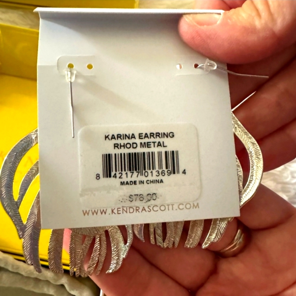 NWT Kendra Scott Karina Earrings Silver/ White Gold - Picture 3 of 3